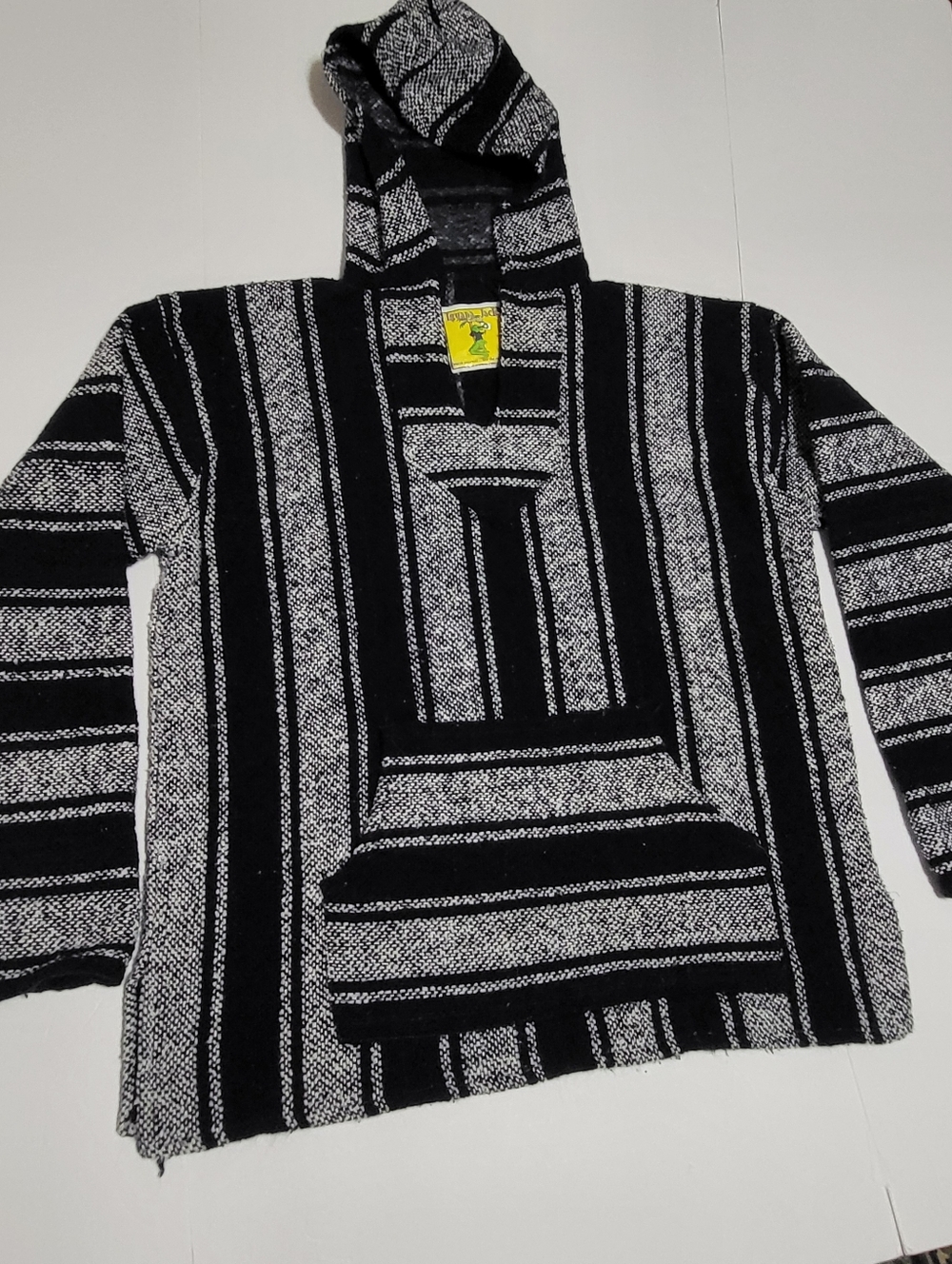 (FD) IGUANA JACK Black & White Striped Baja Hoodie Sweater - Men's